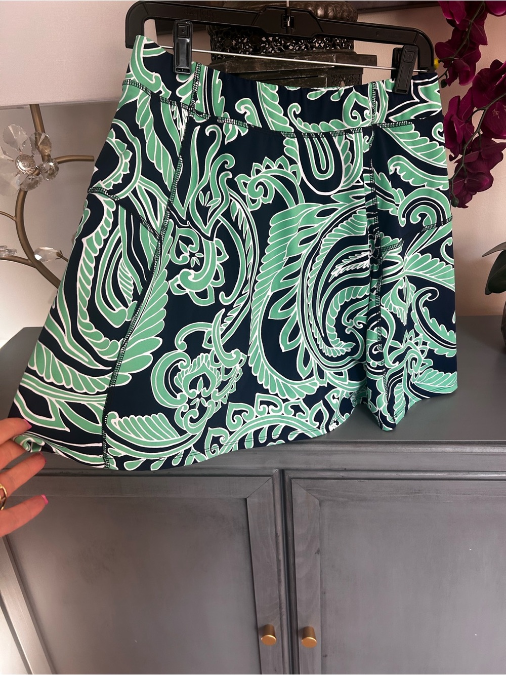 Talbots Navy and Mint Green Paisley Skirt